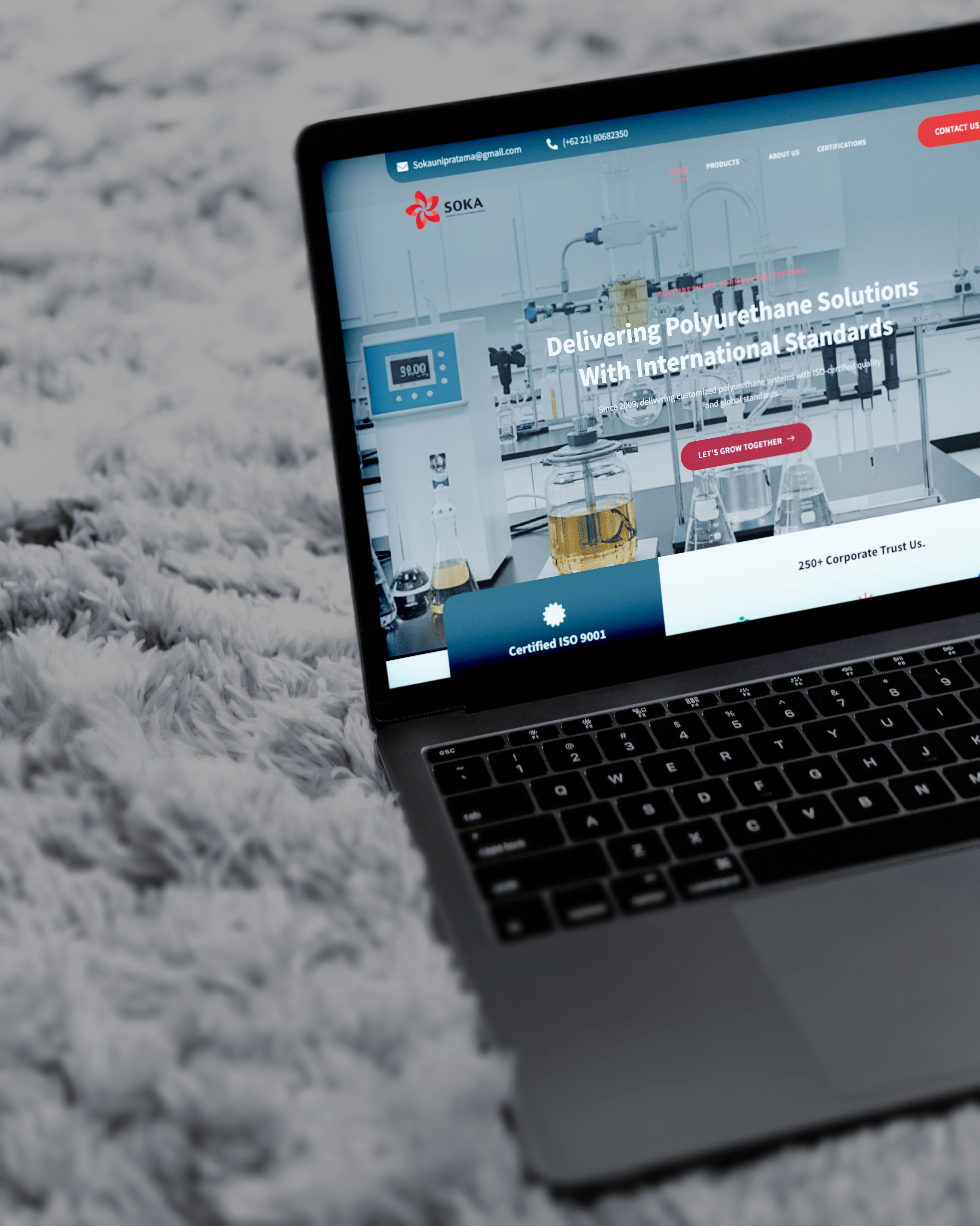 Corporate tech website landing page in desktop monitor